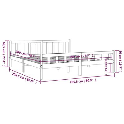 vidaXL Posteljni okvir medeno rjav iz trdnega lesa 200x200 cm