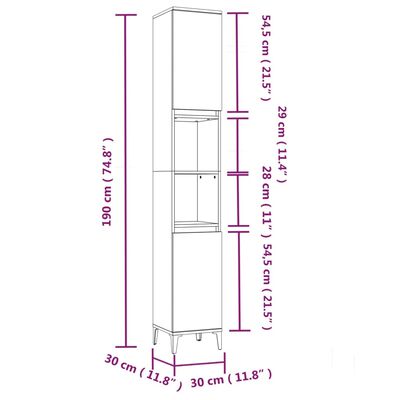 vidaXL Kopalniška omarica betonsko siva 30x30x190 cm inženirski les