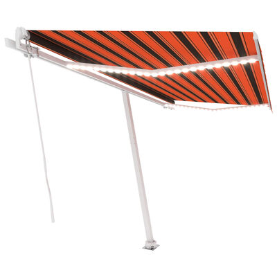 vidaXL Ročno zložljiva tenda z LED lučmi 450x350 cm oranžna in rjava