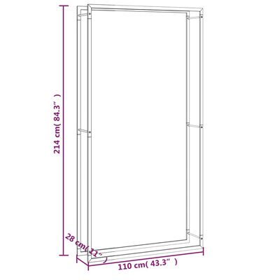 vidaXL Stojalo za drva mat črno 110x28x214 cm jeklo