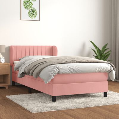 vidaXL Box spring postelja z vzmetnico roza 100x200 cm žamet