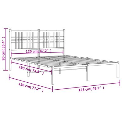 vidaXL Kovinski posteljni okvir z vzglavjem bel 120x190 cm