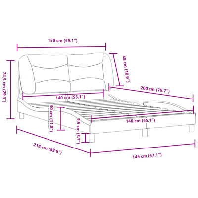 vidaXL Posteljni okvir z vzglavjem kapučino 140x200 cm umetno usnje