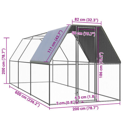 vidaXL Kokošnjak 2x6x2 m pocinkano jeklo