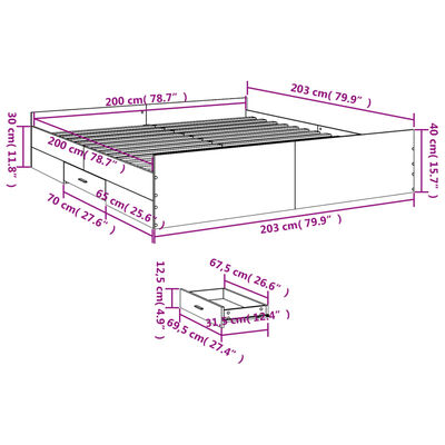 vidaXL Posteljni okvir s predali sonoma hrast 200x200cm inženirski les