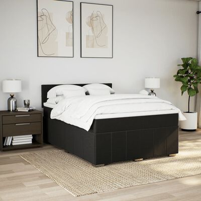 vidaXL Box spring postelja z vzmetnico črna 140x200 cm blago