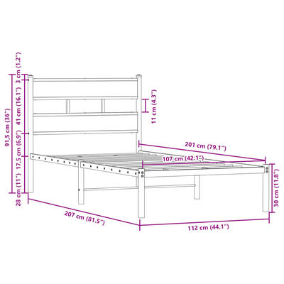 vidaXL Posteljni okvir brez vzmetnice z vzglavjem rjavi 107x203 cm