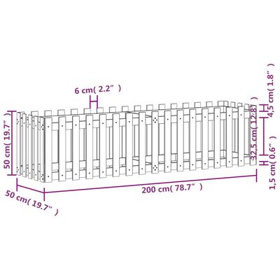 vidaXL Vrtna visoka greda z ograjico 200x50x50cm impregnirana borovina