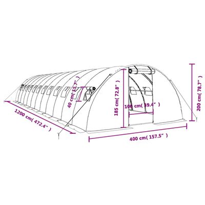 vidaXL Rastlinjak z jeklenim okvirjem bel 48 m² 12x4x2 m