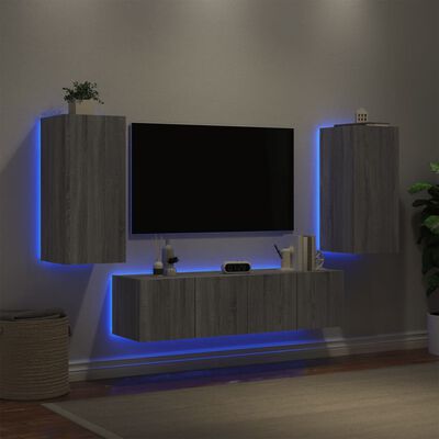 vidaXL Komplet TV omaric LED 4-delni siva sonoma inženirski les