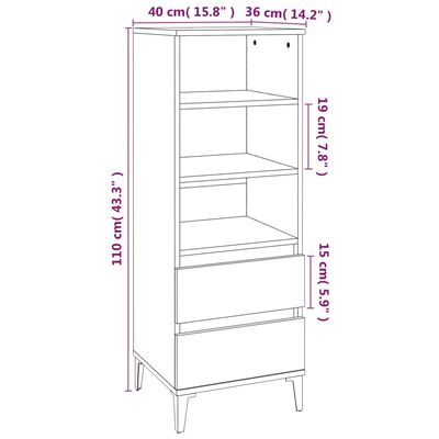 vidaXL Visoka omara visok sijaj bela 40x36x110 cm inženirski les