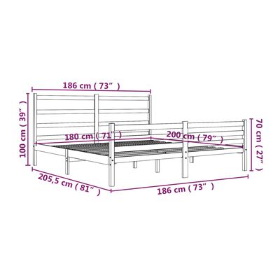 vidaXL Posteljni okvir bel iz trdne borovine 180x200 cm