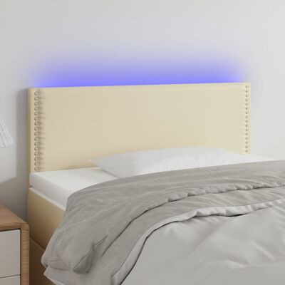 vidaXL LED posteljno vzglavje krem 90x5x78/88 cm umetno usnje