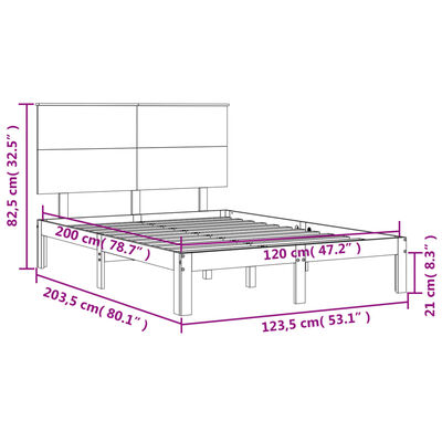 vidaXL Posteljni okvir z vzglavjem bel 120x200 cm trden les