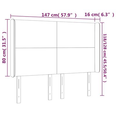 vidaXL Vzglavje z ušesi črno 147x16x118/128 cm umetno usnje