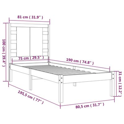 vidaXL Posteljni okvir trden les 75x190 cm