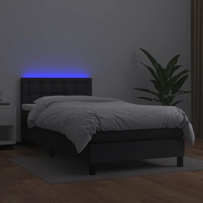 vidaXL Box spring postelja z vzmetnico LED črna 90x200 cm umetno usnje