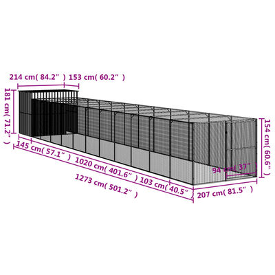 vidaXL Pasja uta z izhodom svetlo siva 214x1273x181 cm pocinkano jeklo