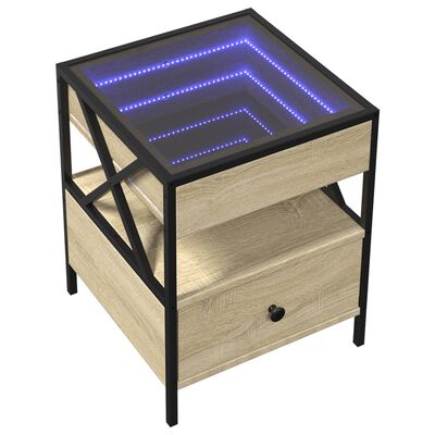 vidaXL Klubska mizica z neskončnimi LED sonoma hrast 40x40x51 cm