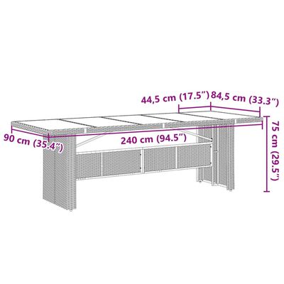 vidaXL Vrtna miza s stekleno ploščo črna 240x90x75 cm poli ratan