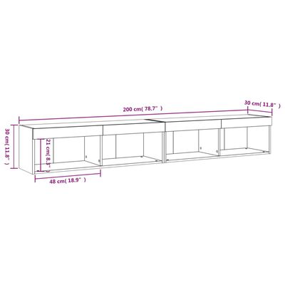 vidaXL TV omarica z LED lučkami 2 kosa bela 100x30x30 cm