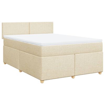 vidaXL Box spring postelja z vzmetnico krem 160x200 cm blago