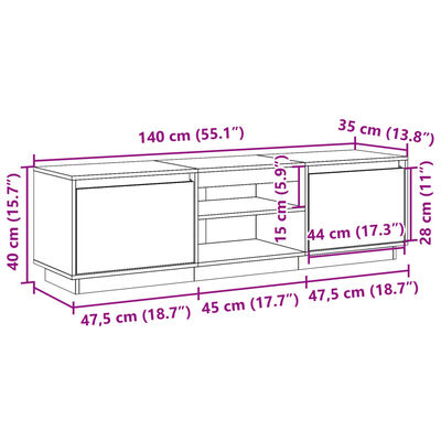 vidaXL TV omarica voščeno rjava 140x35x40 cm trdna borovina