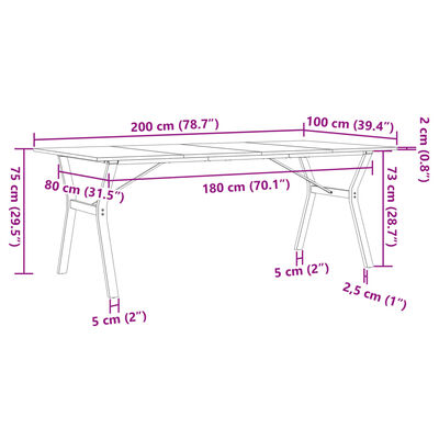 vidaXL Jedilna miza Y okvir 200x100x75 cm trdna borovina lito železo