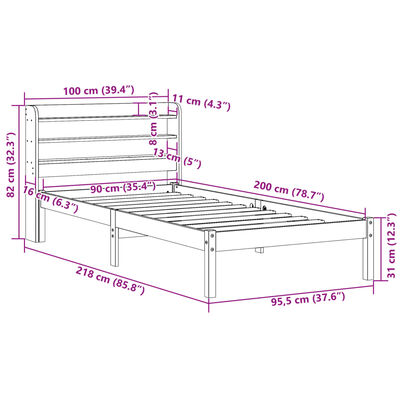 vidaXL Posteljni okvir brez vzmetnice bel 90x200 cm trdna borovina