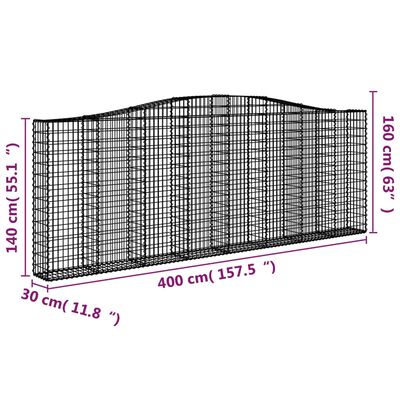 vidaXL Obokane gabion košare 25kosov 400x30x140/160cm pocinkano železo