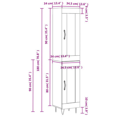 vidaXL Visoka omara sonoma hrast 34,5x34x180 cm inženirski les