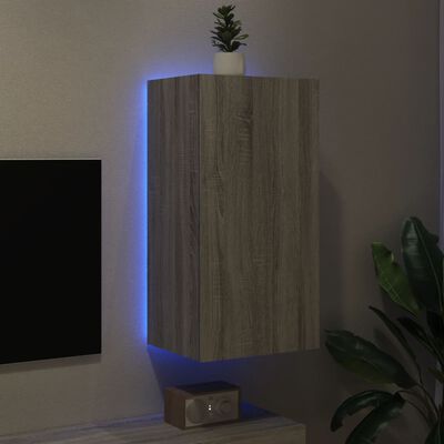 vidaXL Stenska TV omarica z LED lučkami siva sonoma 40,5x35x80 cm