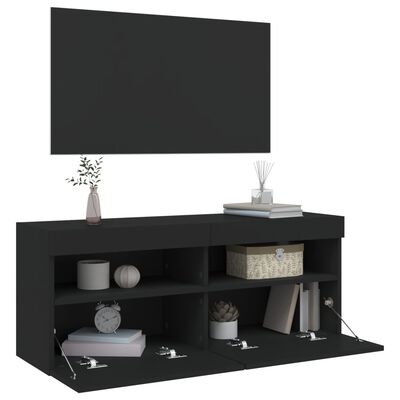 vidaXL Stenska TV omarica z LED lučkami črna 100x30x40 cm