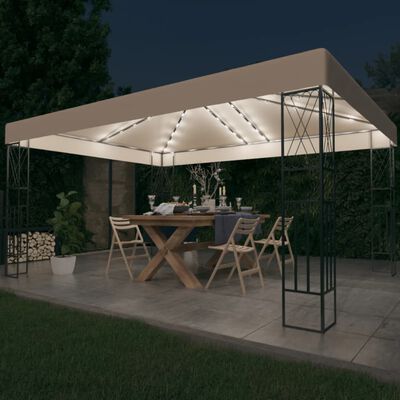 vidaXL Paviljon z LED lučkami 3x4 m krem blago