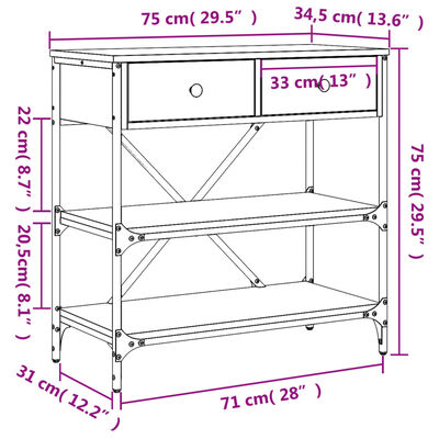 vidaXL Konzolna mizica sonoma hrast 75x34,5x75 cm inženirski les