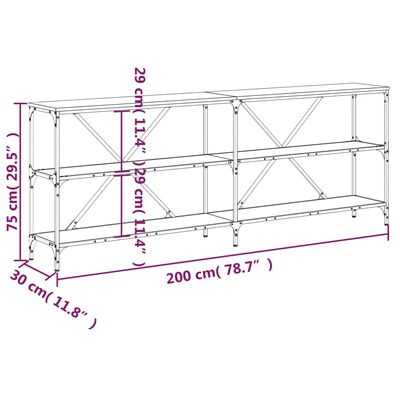 vidaXL Konzolna mizica siva sonoma 200x30x75cm inž. les in železo