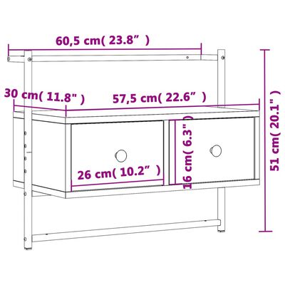 vidaXL TV omarica stenska siva sonoma 60,5x30x51 cm inženirski les