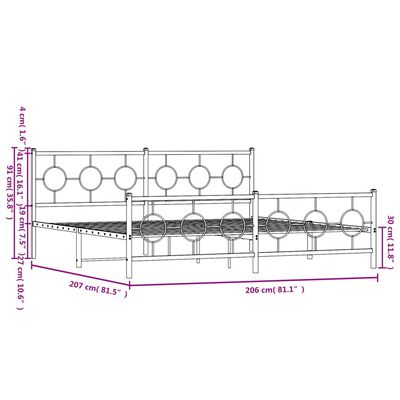 vidaXL Kovinski posteljni okvir z vzglavjem in vznožjem črn 200x200 cm