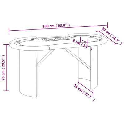 vidaXL Poker miza za 10 igralcev s pladnjem zelena 160x80x75 cm