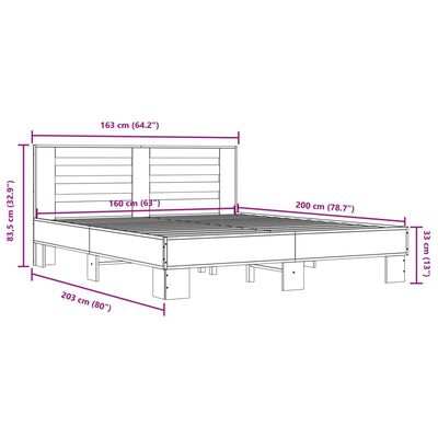 vidaXL Posteljni okvir dimljeni hrast 160x200 cm inž. les in kovina