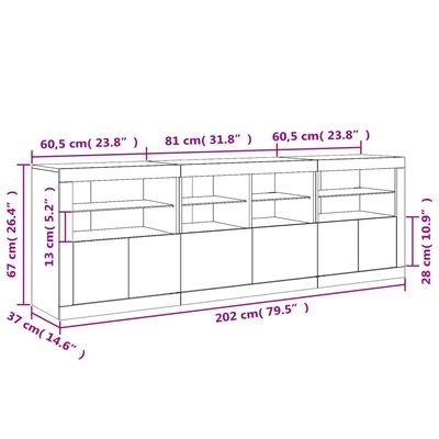 vidaXL Komoda z LED diodami bela 202x37x67 cm