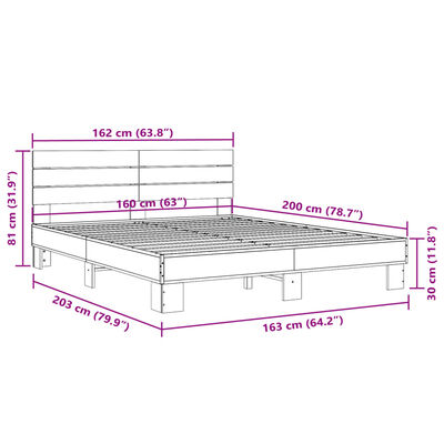 vidaXL Posteljni okvir črn 160x200 cm inženirski les in kovina