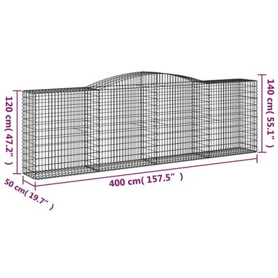 vidaXL Obokane gabion košare 3 kosi 400x50x120/140 cm pocinkano železo