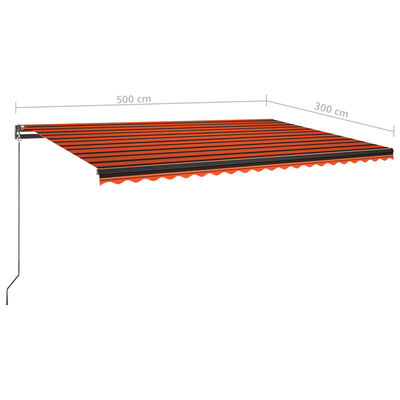 vidaXL Avtomatska tenda LED + senzor 500x300 cm oranžna/rjava