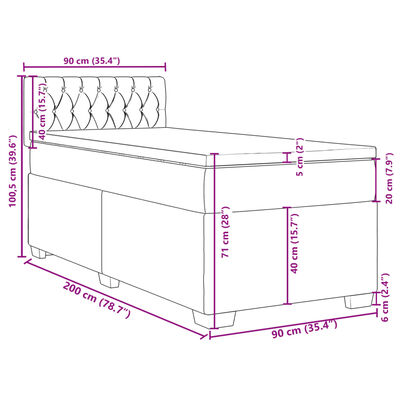 vidaXL Box spring postelja z vzmetnico svetlo siva 90x200 cm žamet