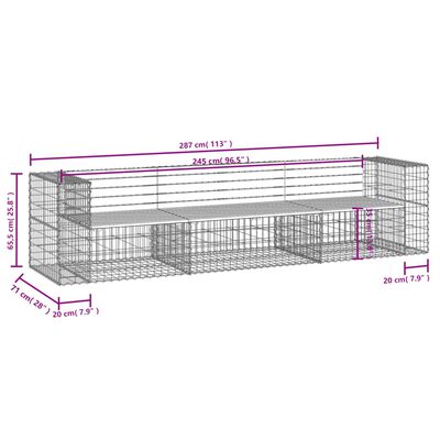 vidaXL Vrtna gabionska klop 287x71x65,5 cm trdna borovina