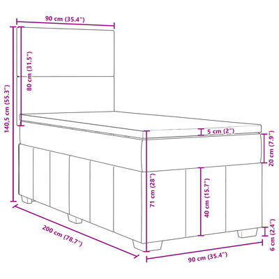 vidaXL Box spring postelja z vzmetnico svetlo siva 90x200 cm blago