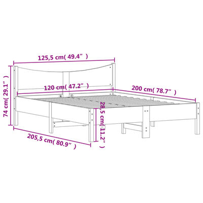 vidaXL Posteljni okvir brez vzmetnice voščeno rjav 120x200 cm borovina