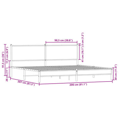 vidaXL Kovinski posteljni okvir brez vzmetnice rjavi hrast 200x200 cm