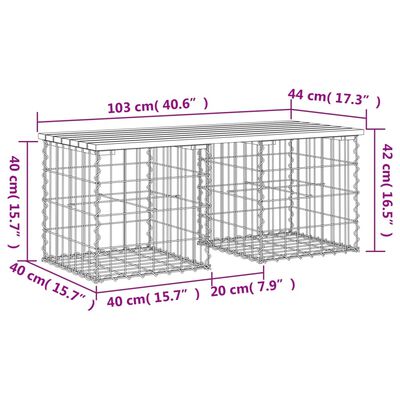 vidaXL Vrtna klop gabion 103x44x42 cm trden les douglas